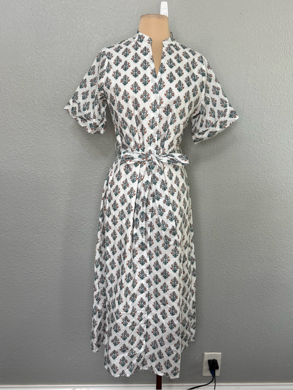 NWT Avara Tina Midi Cotton Dress Size Small Self Tie Belt